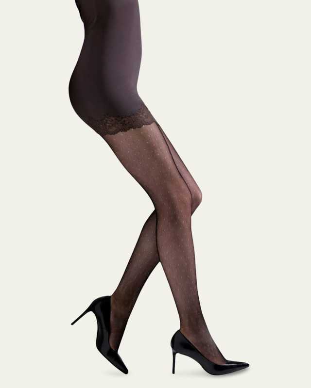 Bristles Lace Sheer Floral-Pattern Control-Top Tights